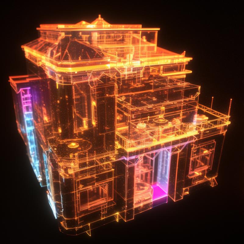 00258-1949314486-a (shineglasscd, neon lights, light particles, colorful_1.3, gradient, chromatic aberration) villa, building model, (solo_1.2),.png